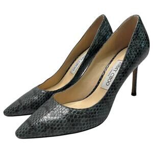 Jimmy Choo Heels Womens 37.5 7.5 US Green Black Snake Python Abel Pump Stiletto